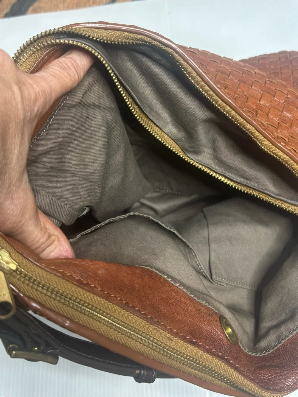 J Crew Italian Leather Woven Hobo Bag